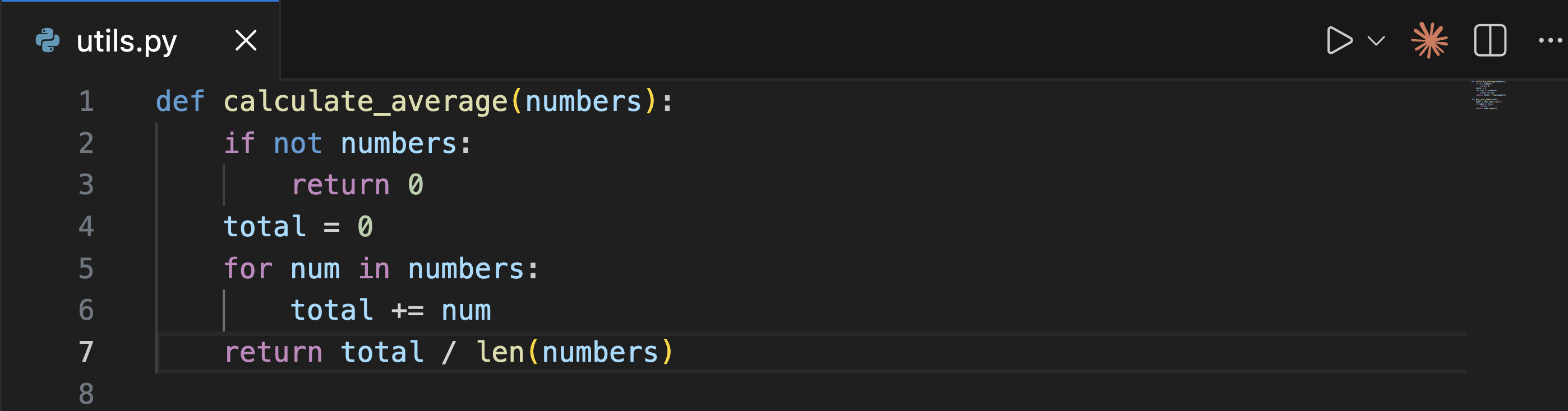 Éditeur VS Code montrant l’icône Spark dans la barre d’outils de l’éditeur